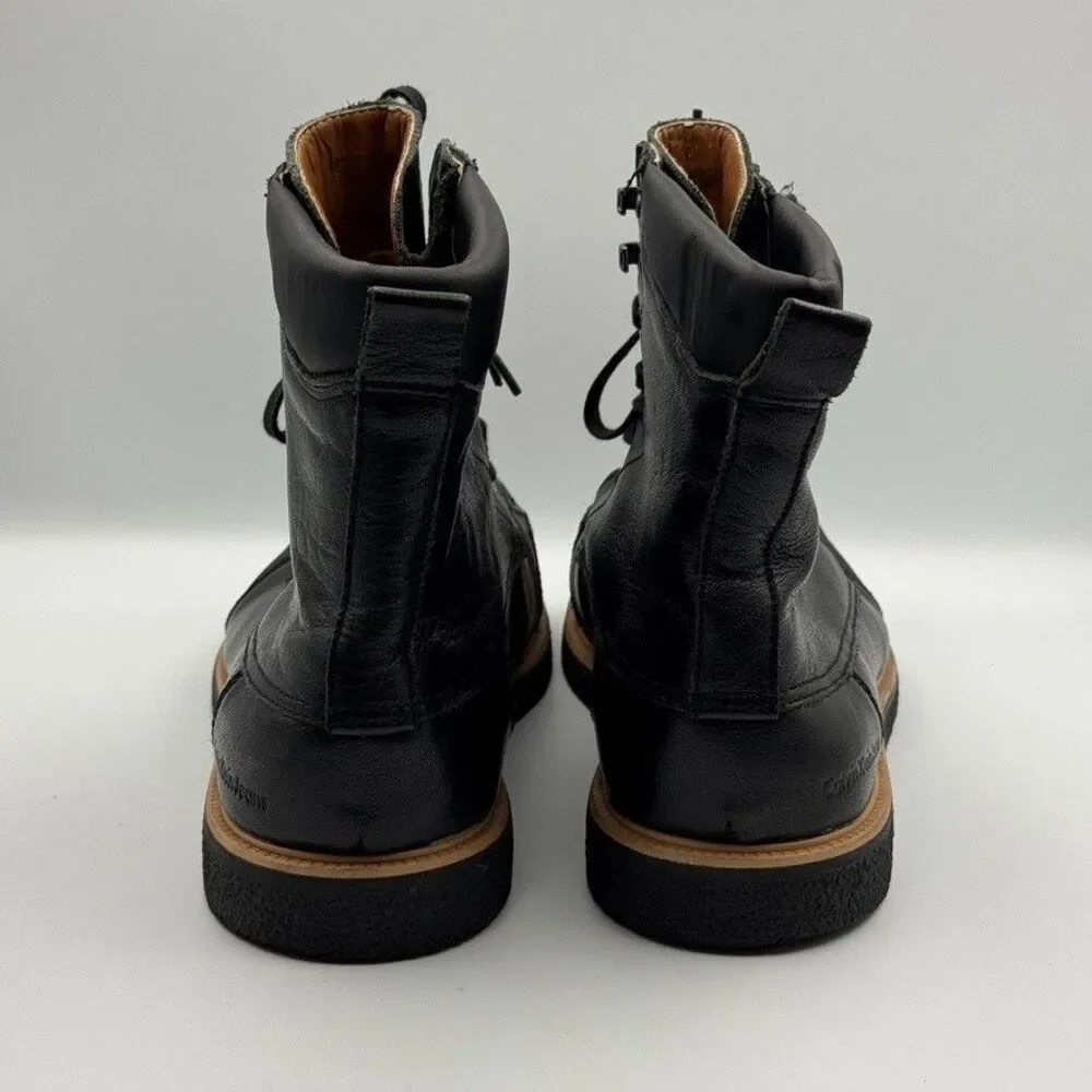 Calvin Klein Fargo Boots Men's 12 Black Leather Lace-Up Good Condition